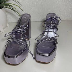 Gianni Bini Rixey Leather Platform Ankle Wrap Strappy Sandals 8.5 New